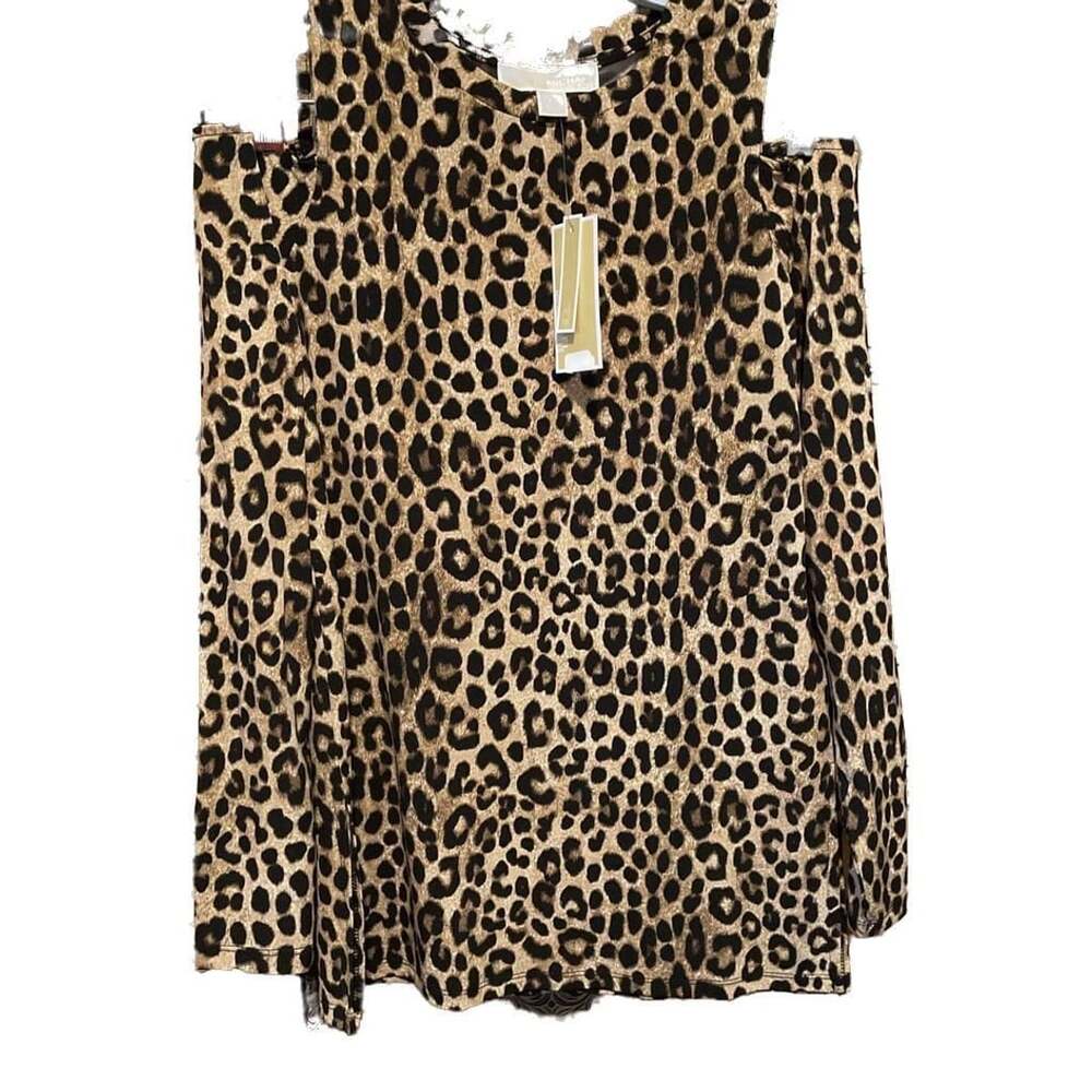 NWT Michael Kors Leopard Print Sleeveless Cold-Shoulder Top